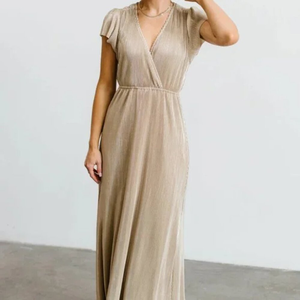 Baltic Born Gold Athena Pleated Maxi Dress